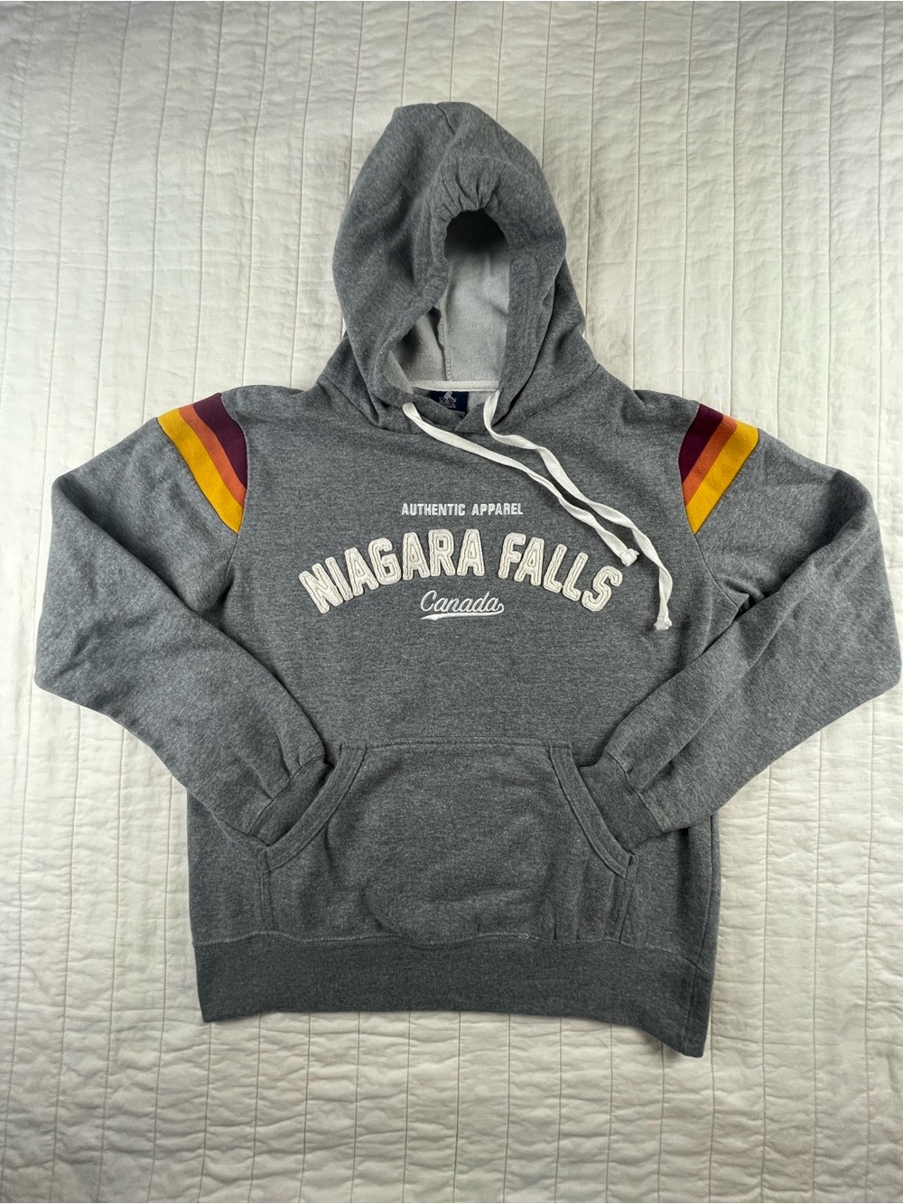 Niagara Falls Canada Gray Hooded Sweatshirt with Stripe Accents Small